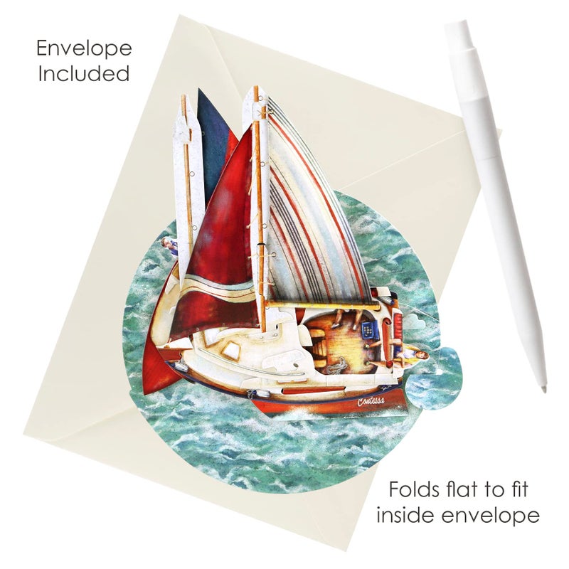 SANTORO Pirouette, 3D Pop Up Greeting Card - Sailing - Birthday Greeting Card, Graduation, Dad, Son, Birthday, Father's Day, Travel, Water Sports - Image 3